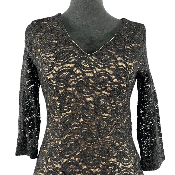 Foreign Exchange Black Lace Body-con mini Cocktail Dress lined, Med, New - Picture 3 of 9